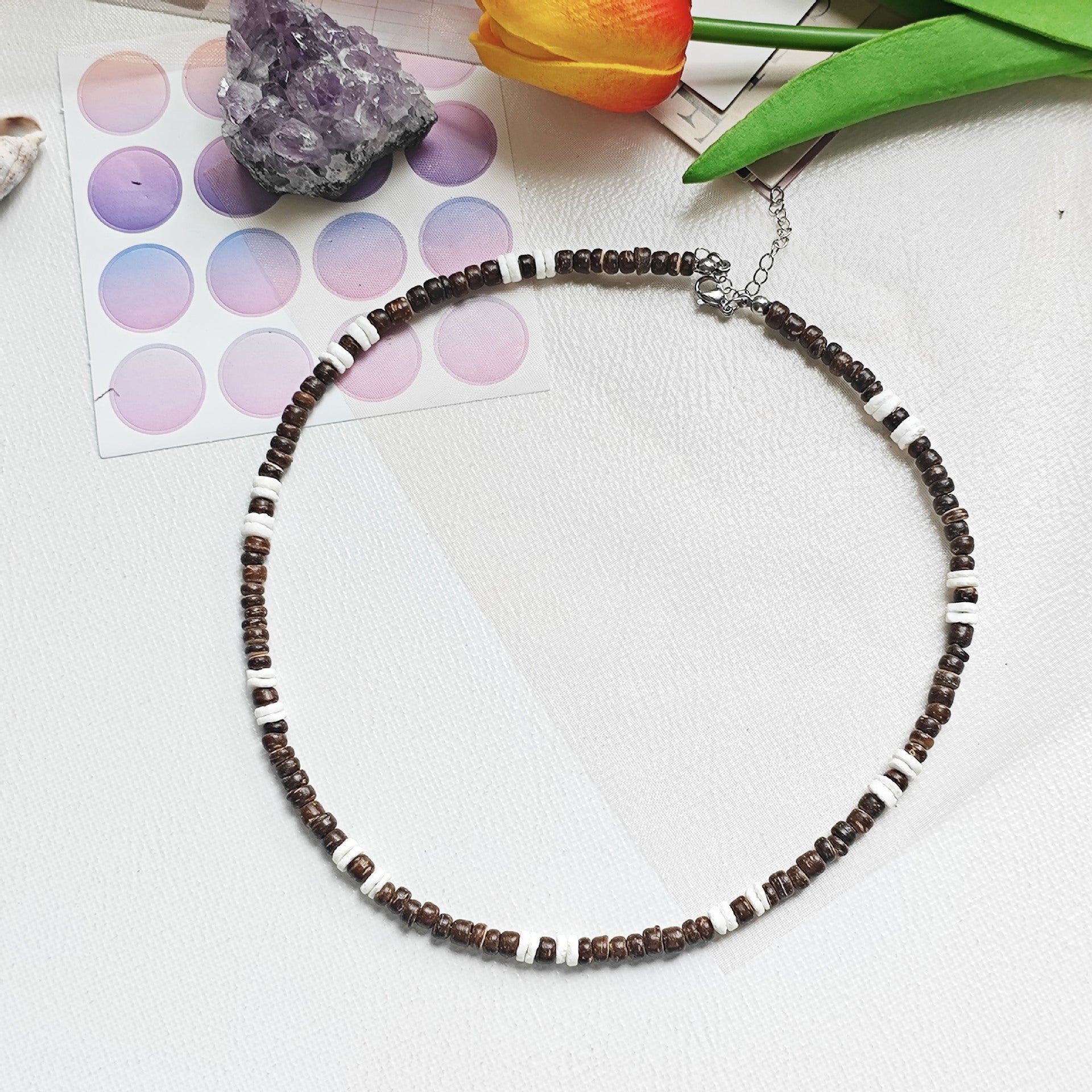 Wholesale Boho Style nut Shell Turquoise Necklace Stainless Steel Jewelry Accessory for Men Women