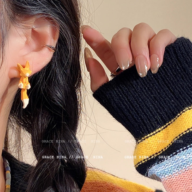 Wholesale cute fox asymmetrical earrings