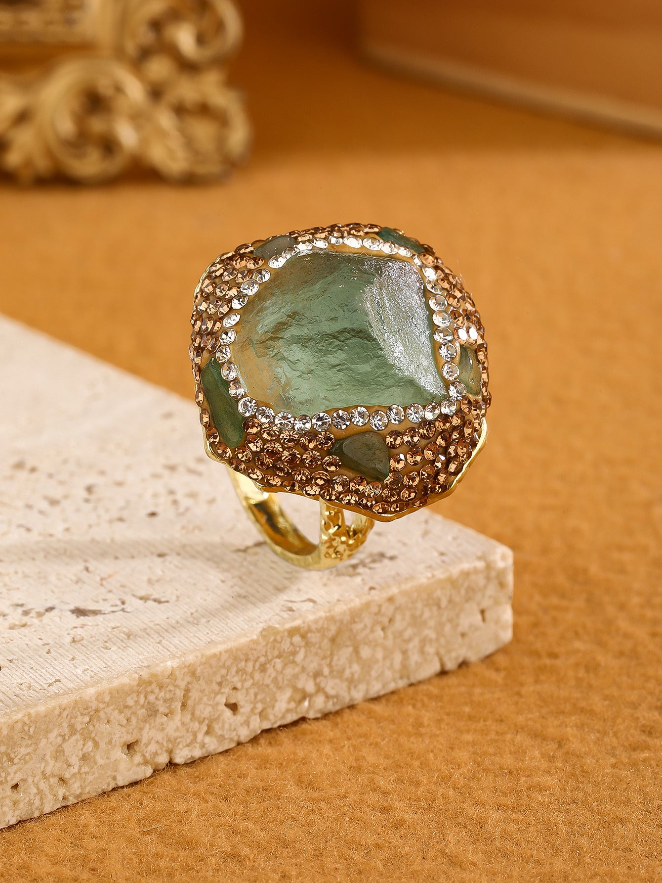 Wholesale Natural Amethyst Bud Aquamarine Rough Stone Irregular Diamond Opening Adjustable Women' s Ring