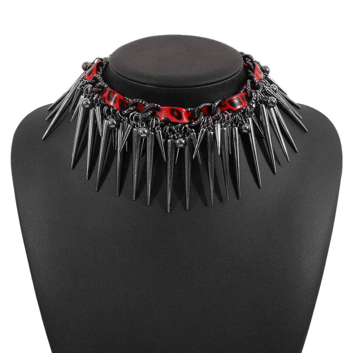 Wholesale Punk Dark Hip-Hop Beads Leopard Print Leather Wrap Necklace