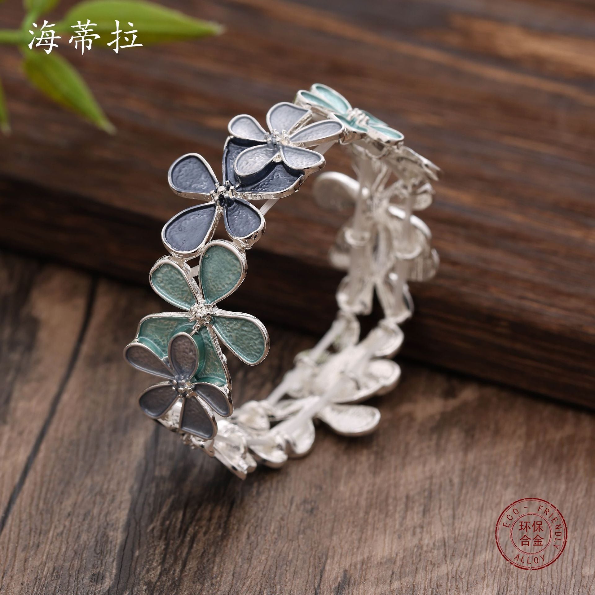 Wholesale colorful flower alloy elastic bracelet multi-color petal bracelet
