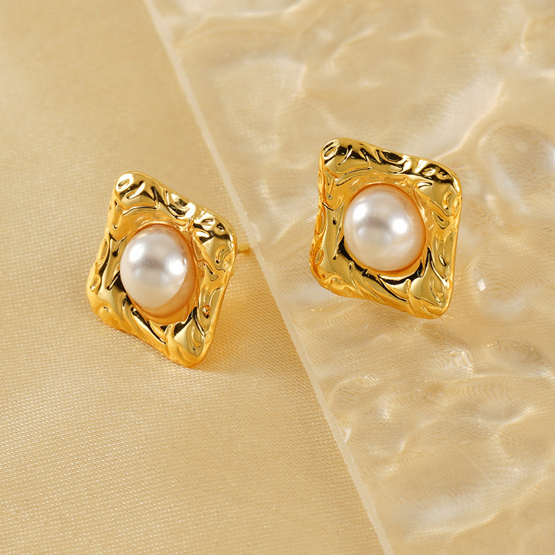 Wholesale Vintage 18K Pearl Baroque Stud Earrings Stainless Steel Earrings ACC-ES-Zhongy003