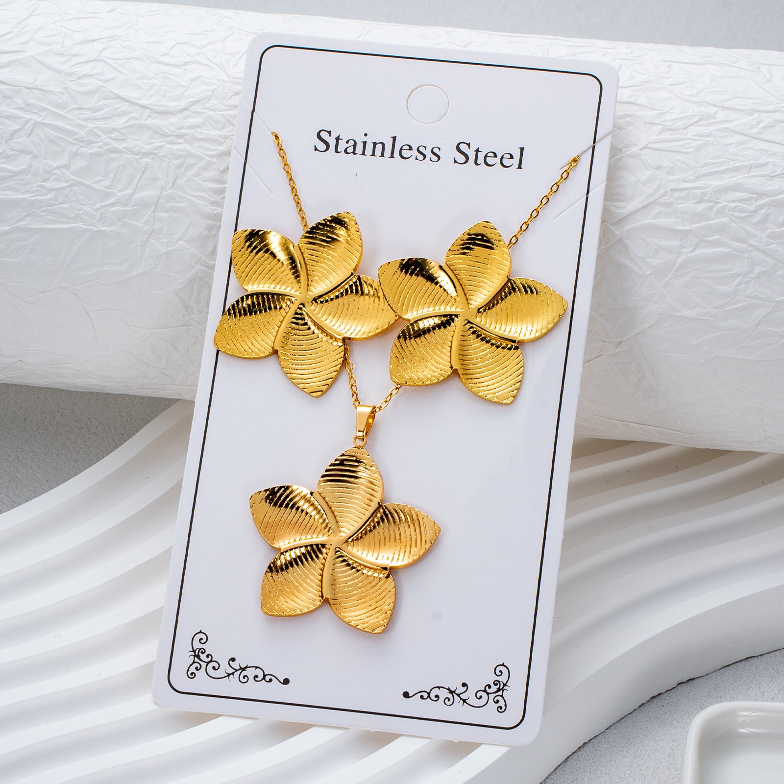 Wholesale Stainless Steel Electroplated Earring and Necklace Set - Trendy Office Lady Style,  Fashion Accessory Boutique Resale