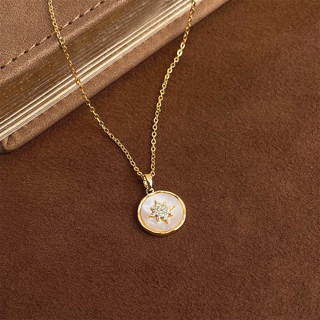 Wholesale Luxury Mother-of-Pearl Necklace for Women,  Fashionable Zirconia Clavicle Chain,  High-End Sweater Chain