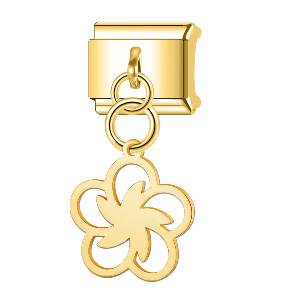 Wholesale Italian Charm Bracelet 9mm DIY Splicing Hollow Gold Pendant Stainless Steel Composable Bracelet