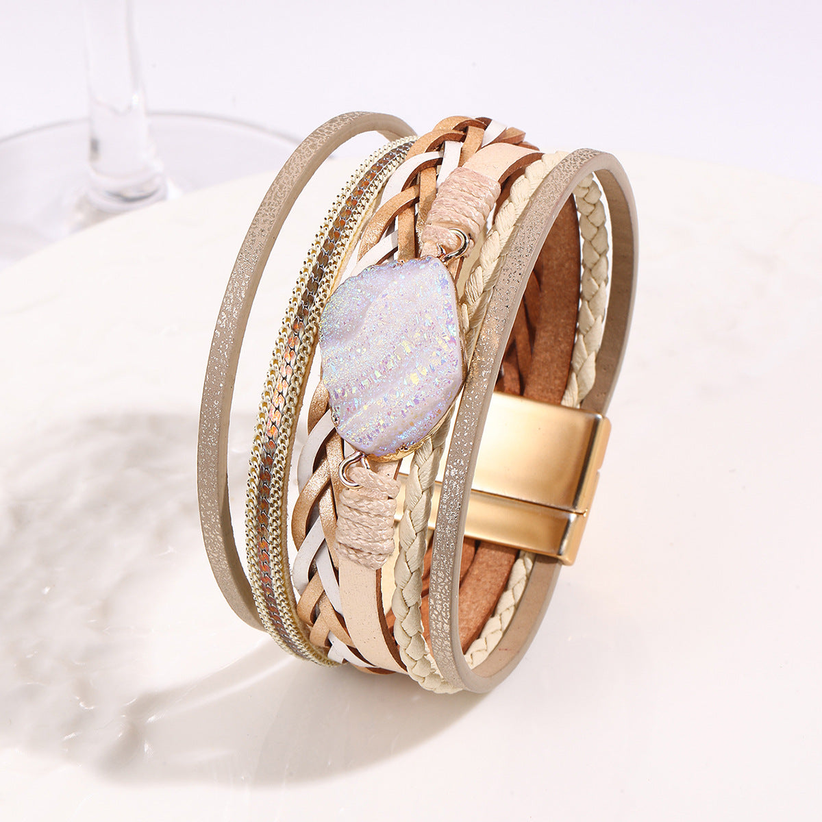 Wholesale Bohemian Multi-Layer Handmade Leather Bracelet with Magnetic Buckle Chic Fashion Accessory for Boutique Resale