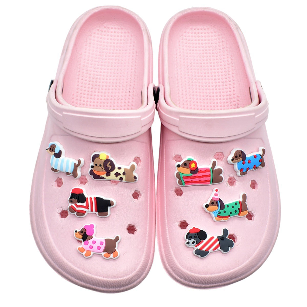 Wholesale   Random 100pcs Cartoon dachshund PVC Soft Rubber Shoe Buckle Decoration
