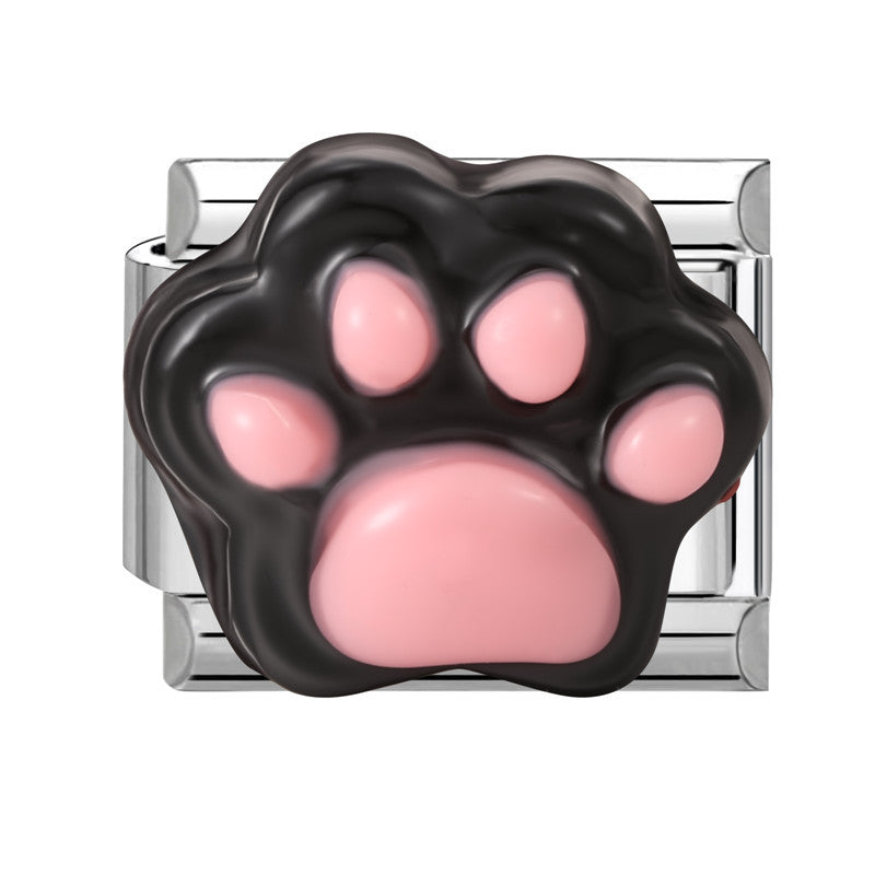 Wholesale Stainless Steel Cat Paw Charm DIY Bracelet Accessory Cute Black Pet Paw Print Pendant For Jewelry Making Everyday Wear Fashion Accessory