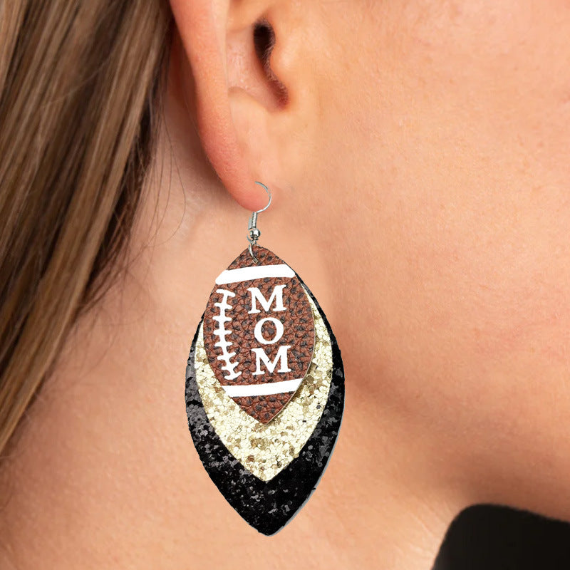 Wholesale 2pairs/pack Sports Style MOM Football Sequin Leather Earrings Mother's Day ACC-ES-HY120