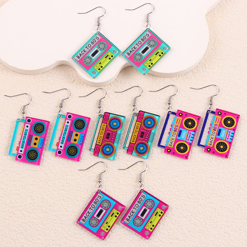 Wholesale  Cute Contrasting Color Printed Tape Acrylic Earrings