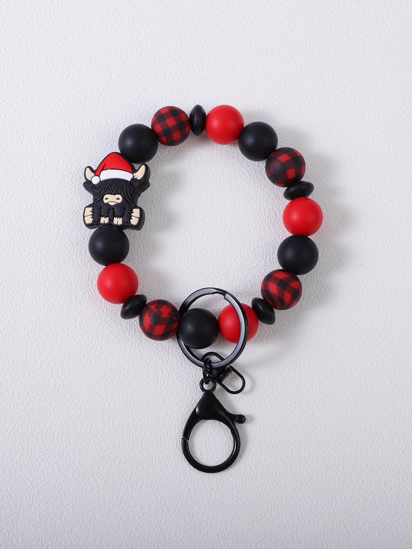 Wholesale Christmas Black Yak Red and Black Plaid Beaded Keychain ACC-KC-JiuYa017