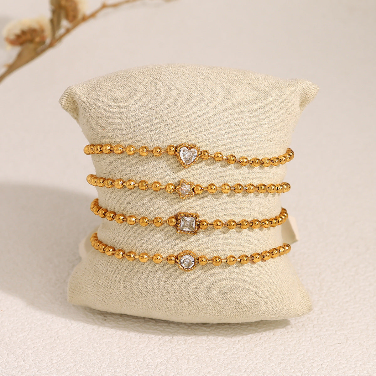 Wholesale small gold bead chain suit stainless steel diamond bracelet