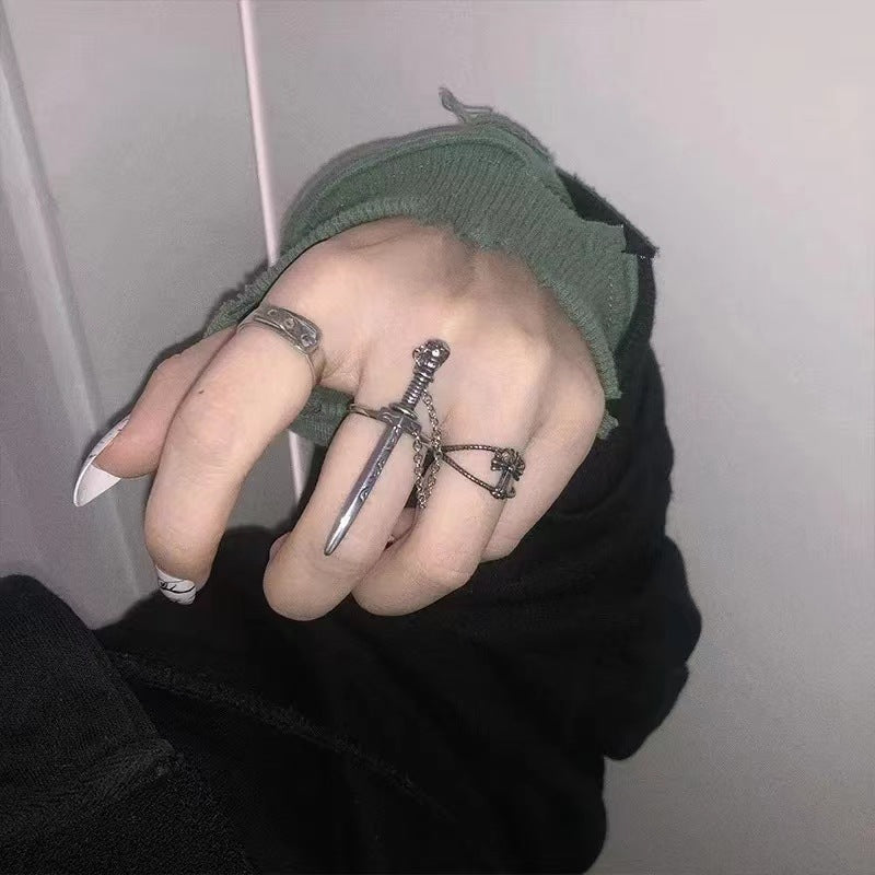 Wholesale  punk style plug-in chain sword ring