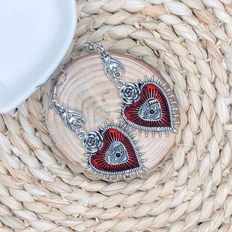 Wholesale Goth Theme Punk Wild Rose Flower Heart Shape Oil Drop Bat Earrings ACC-ES-MLR008