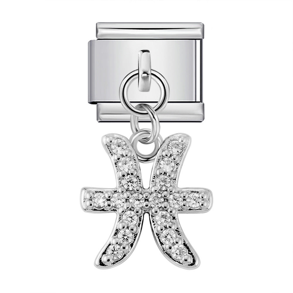 Wholesale 12 Zodiac Signs Rhinestone Pendant Bracelet Stainless Steel Fashion Jewelry Accessory Gift For Boutique Resale