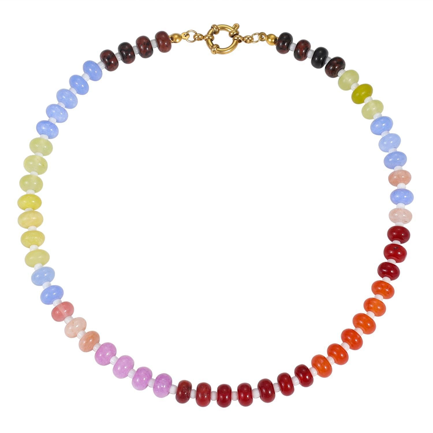 Wholesale Bohemian Style Mixed Color Natural Stone Abacus Beads  Necklace Clavicle Chain