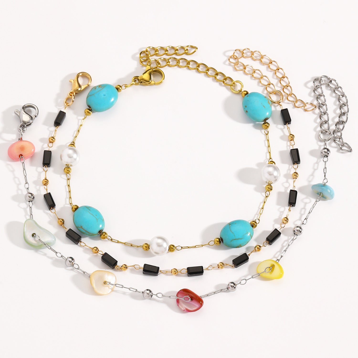 Wholesale Trendy Cloud Moon Cross Star Pearl Layered Bracelet Stainless Steel Fashion Accessory For Women Gift Boutique Resale