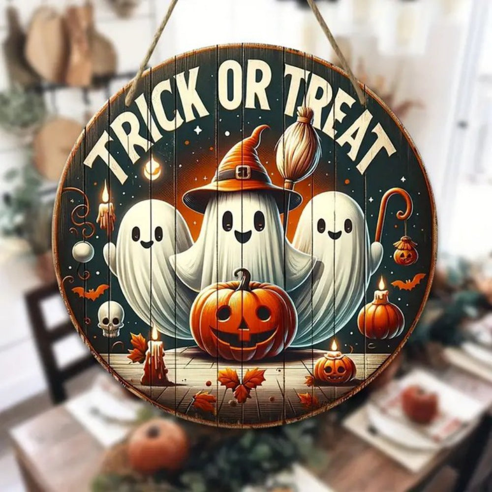 Wholesale Wooden round ghost sign  decoration