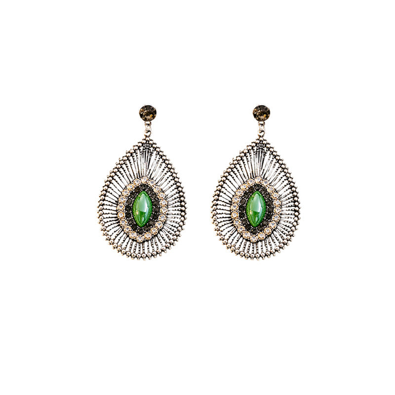 Wholesale Silver Needle Vintage Diamond Hollow Drop Earrings