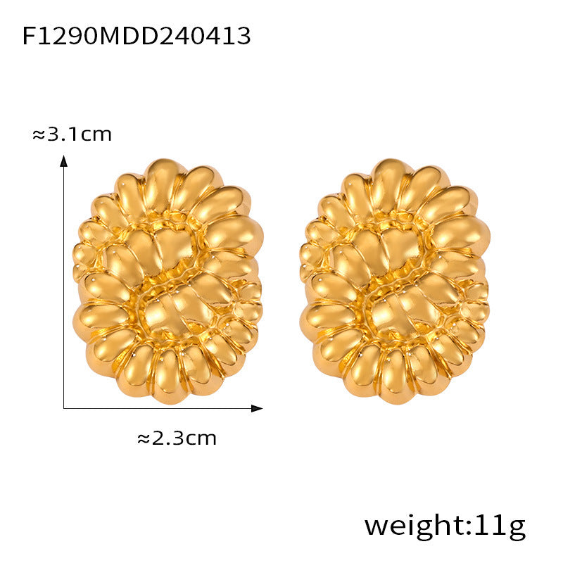 Wholesale Large and Small Ring Hollow Flower Earrings Titanium Steel Plated 18K Gold Exaggerated Earrings ACC-ES-OMK002