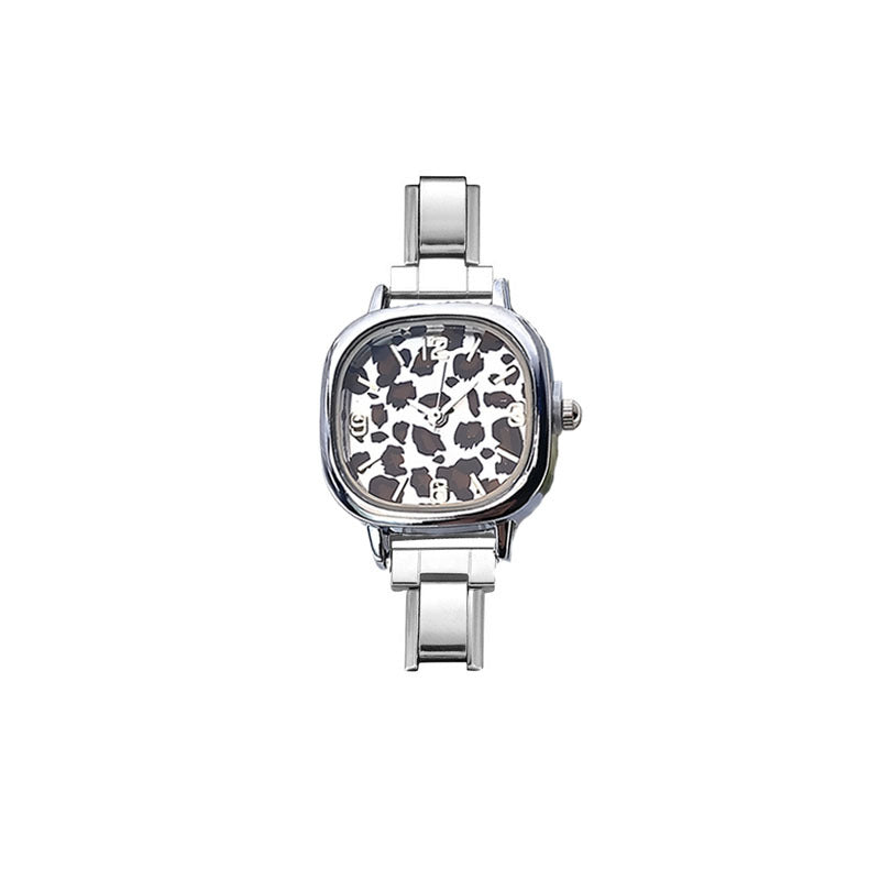 Wholesale Cross-Border Fashion Silver Leopard Print Italian Modular Quartz Watch with Stainless Steel Band,  Unisex DIY Watch Head