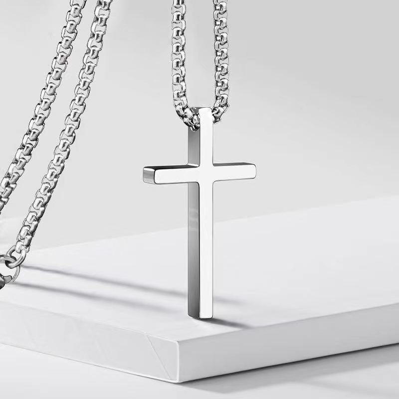 Wholesale Hip Hop Style Titanium Steel Cross Pendant Necklace For Men Smooth Finish Long Chain Sweater Jewelry Accessory