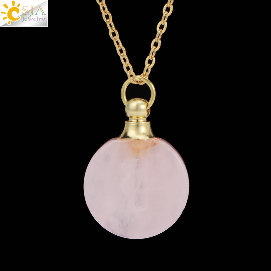 Wholesale Natural Stone Crystal Essential Oil Bottle Pendant Necklace ACC-NE-HuaiShe003