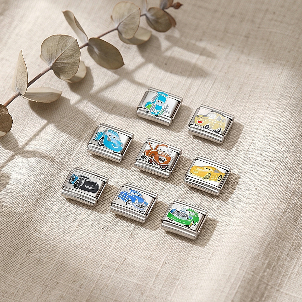 Wholesale Cartoon Car Design Stainless Steel Italian Modular Bracelet DIY Jewelry Accessory Gift Boutique