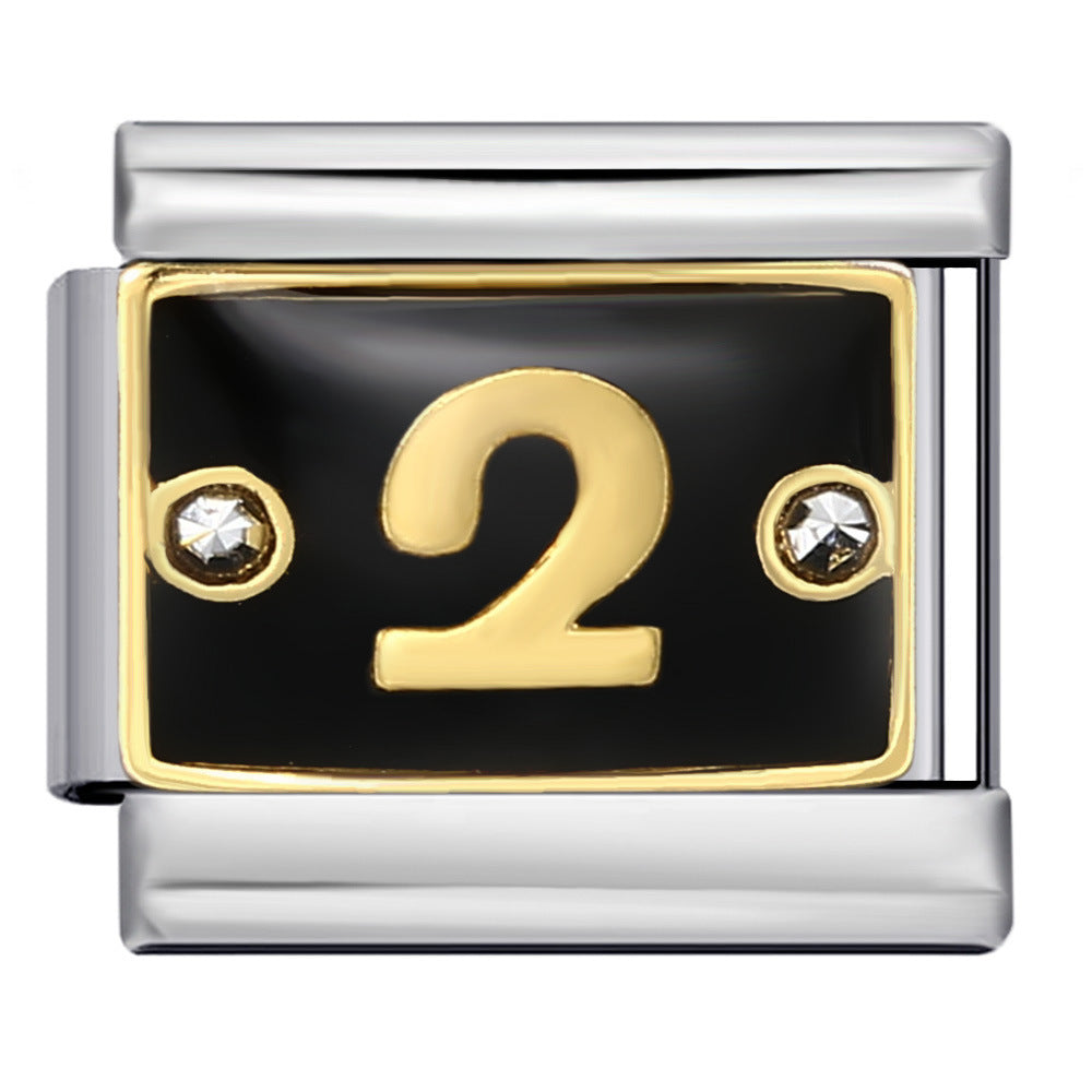 Wholesale Italian Charm Bracelet 9mm DIY Splicing Removable Black Lace Diamond Numbers Stainless Steel Composable Bracelet