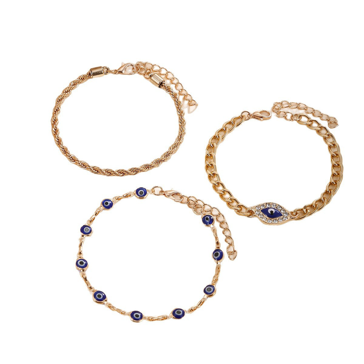 Wholesale Evil Eye Design Bracelet Set For Women Gold Iron 3 Piece Jewelry Accessory Chic Everyday Wear Gift