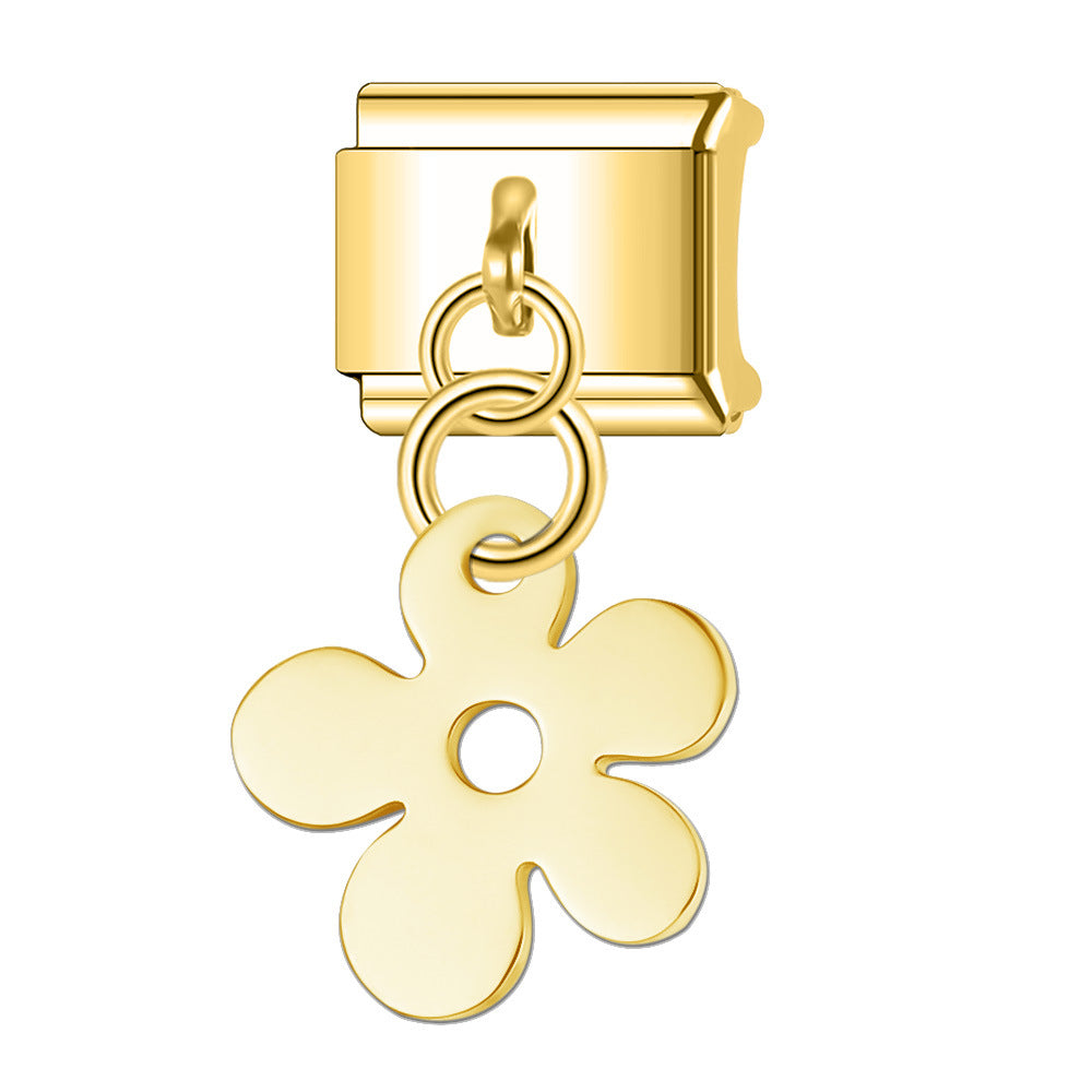 Wholesale Italian Charm Bracelet 9mm DIY Splicing Hollow Gold Pendant Stainless Steel Composable Bracelet