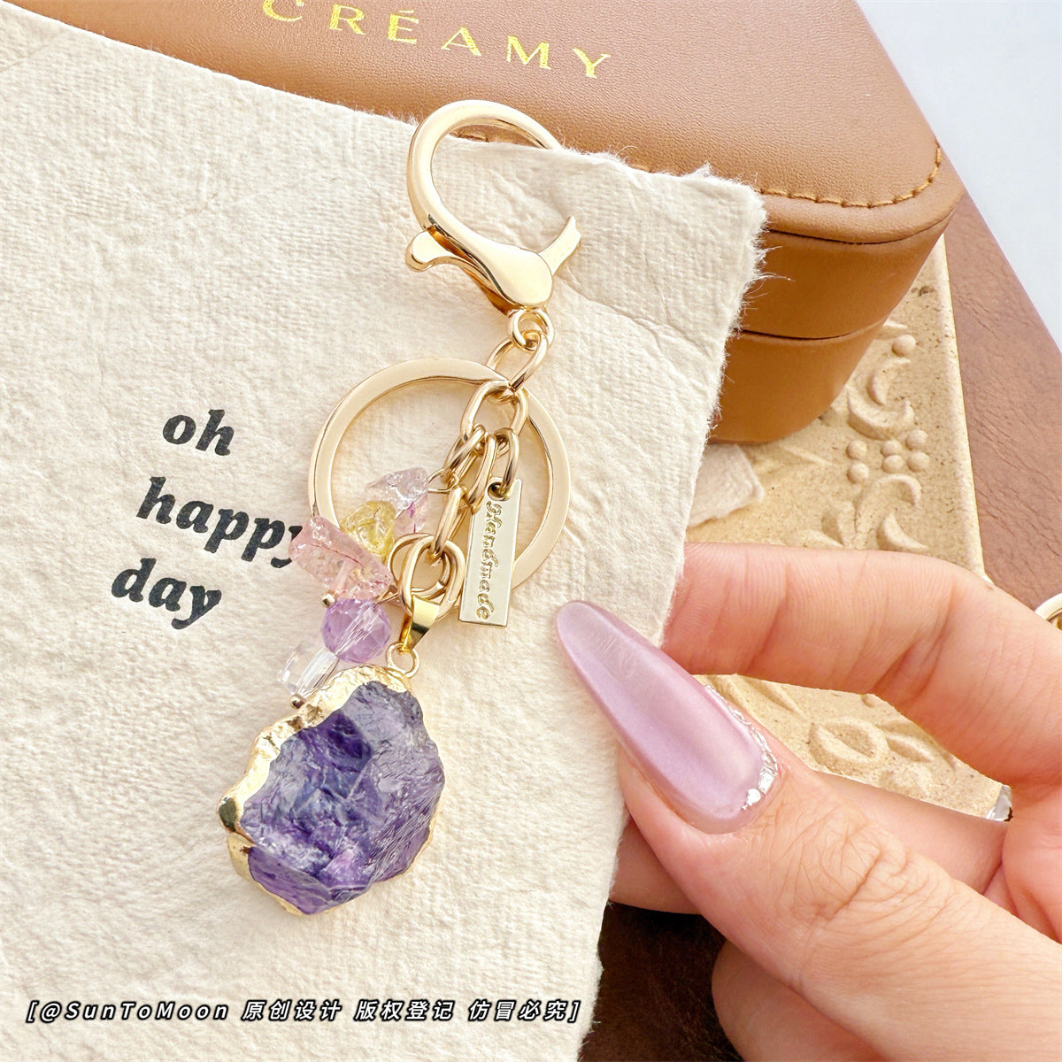 Wholesale Irregular Natural Rose Quartz Amethyst Rough Stone Keychain