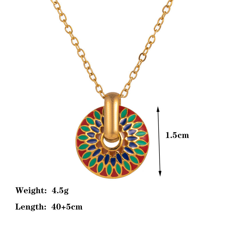 Wholesale Retro Light Luxury Necklaces Drip Glaze Daisy Titanium Steel Necklace Earrings Set ACC-NE-Tais009