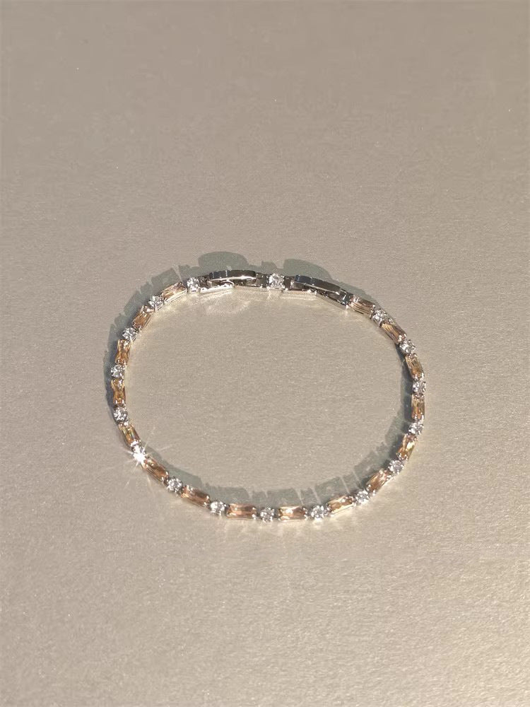 Wholesale Copper Plated Champagne CZ Square Bead Bracelet,  Trendy Geometric Jewelry Accessory for Everyday Wear