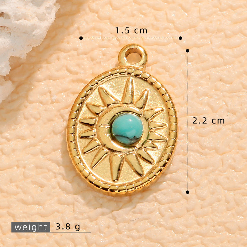 Wholesale Stainless steel vintage pendant inlaid with turquoise charms