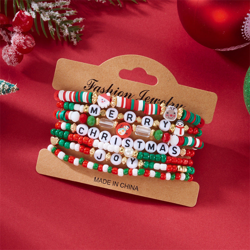 Wholesale Christmas Cute Cartoon Resin Snowman Contrast Color Rice Bead Bracelet