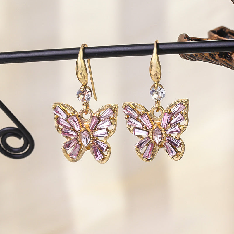 Wholesale Light Luxury Diamond Hollow Butterfly Earrings ACC-ES-RuLong013