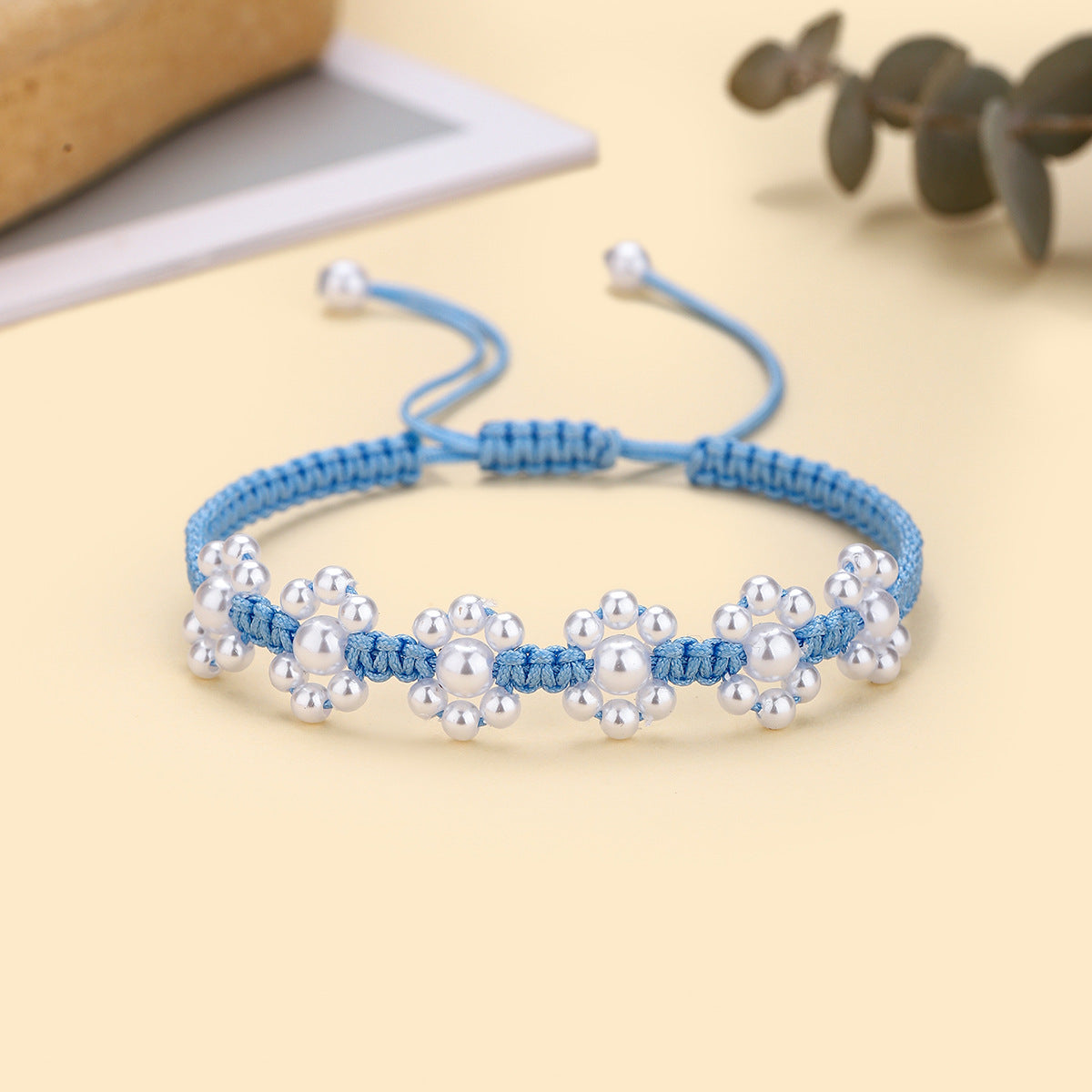Wholesale  Pearl Handmade Woven Flat Knot Flower Bracelet
