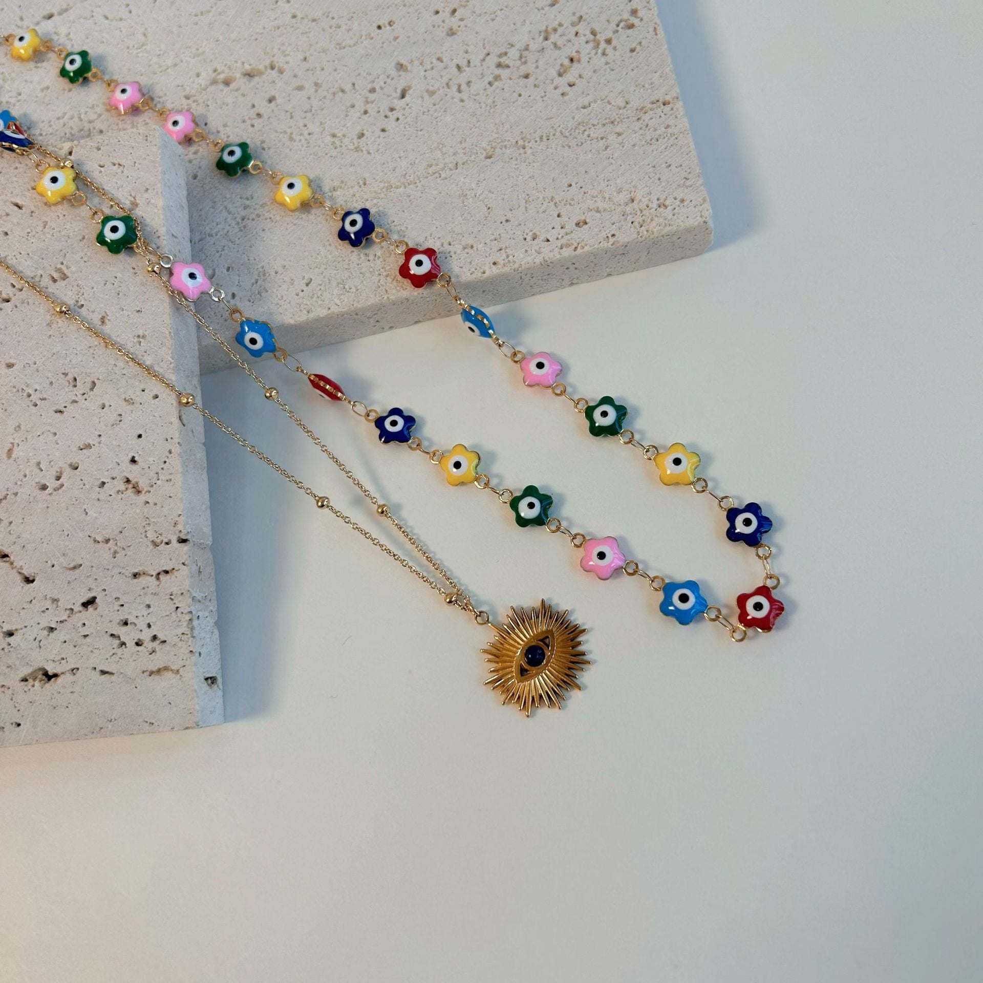 Wholesale  Demon Eye Beaded Necklace Natural Stone Eye Pendant Stainless Steel Chain