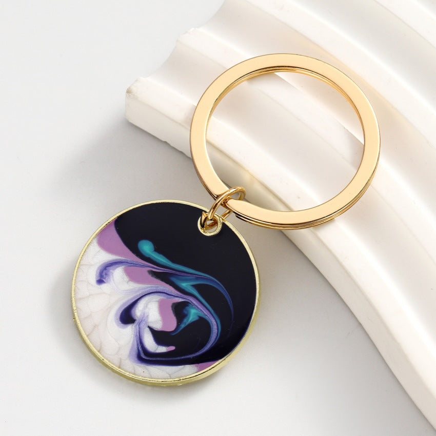 Wholesale DIY Bohemian Style Oil Drip Color Matching Disc Keychain ACC-KC-RongR084