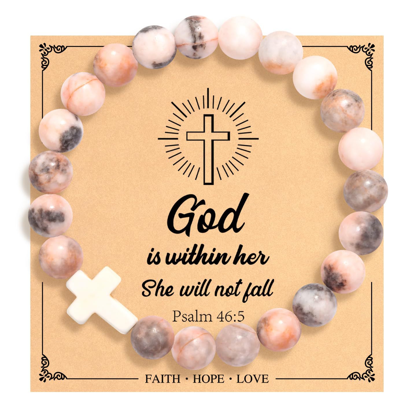 Wholesale Pink Zebra Cross Pendant Bracelet Natural Stone Women' s Jewelry Accessory Gift