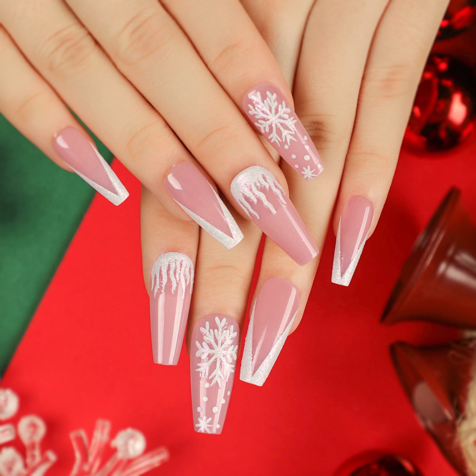 Wholesale 24 Pieces/box Christmas Candy Press-on Nails Kits Nail Stickers ACC-NS-LeFan028