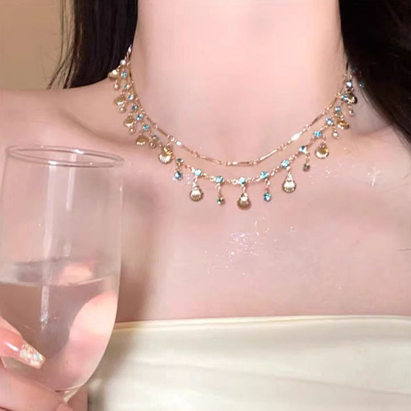 Wholesale Double Layer Stacked Shell Necklace