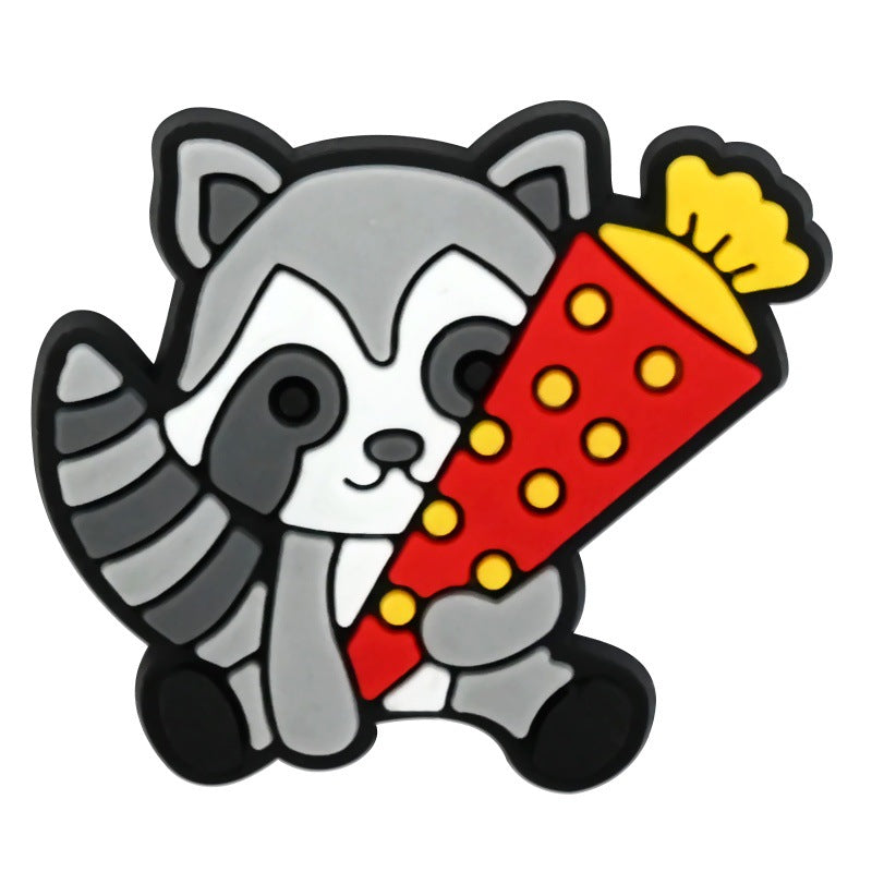 Wholesale Random 100pcs cute raccoon animal-themed  PVC Soft Rubber Shoe Buckle Decoration