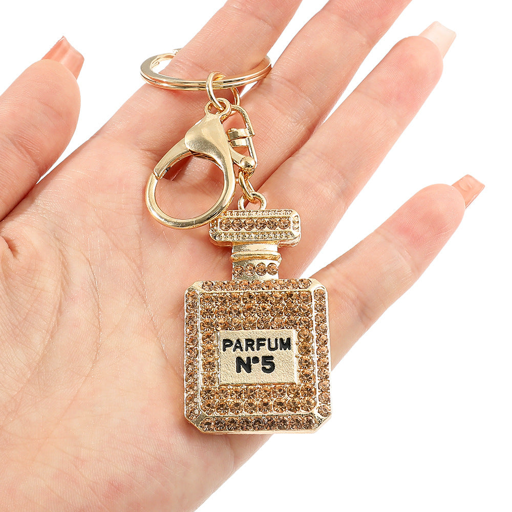 Wholesale  creative fashion rhinestone  keychain full diamond perfume bottle  keychain