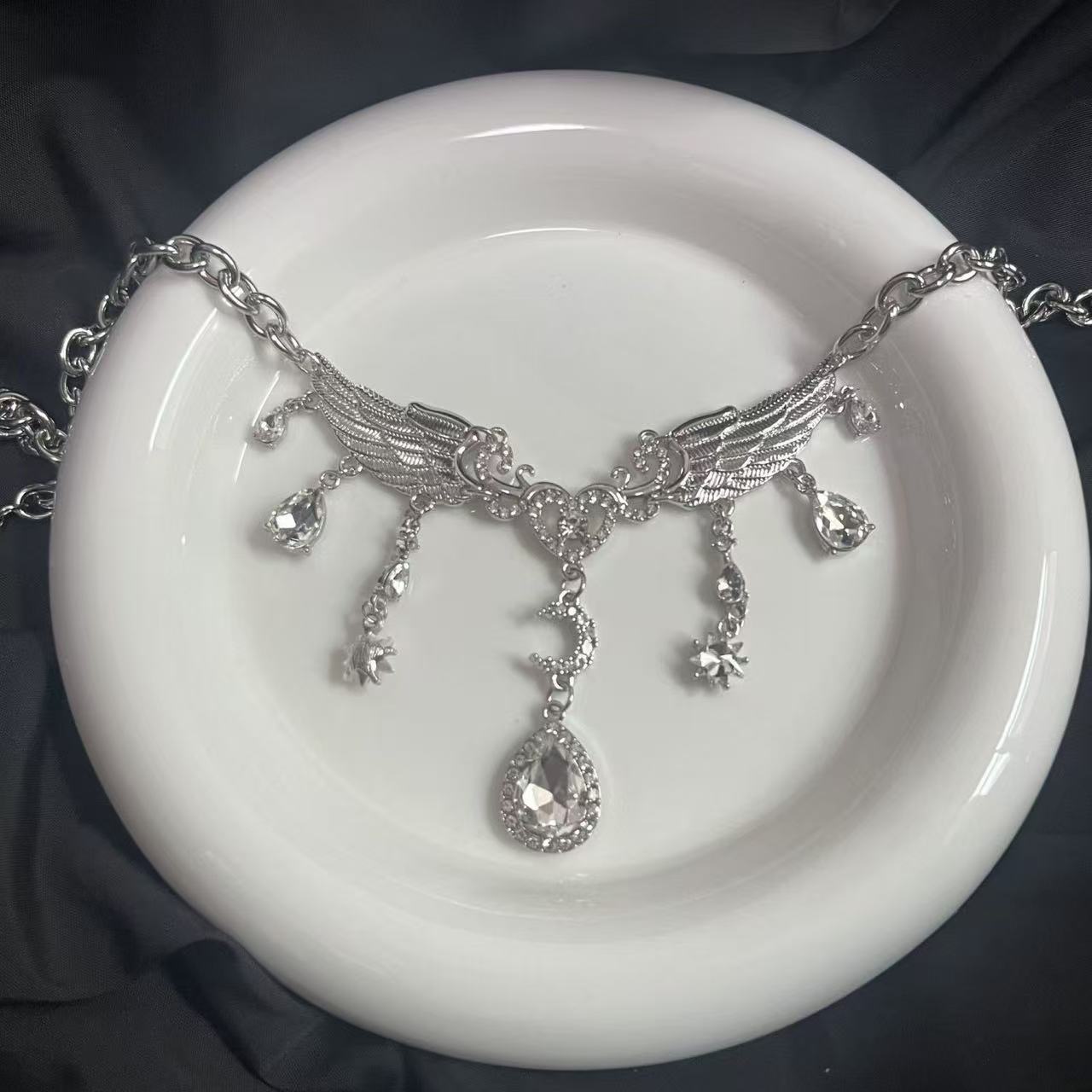 Wholesale Trendy Butterfly Star Moon Water Drop Tassel Necklace,  Silver Tone Chain,  Fashion Accessory for Boutique Resale