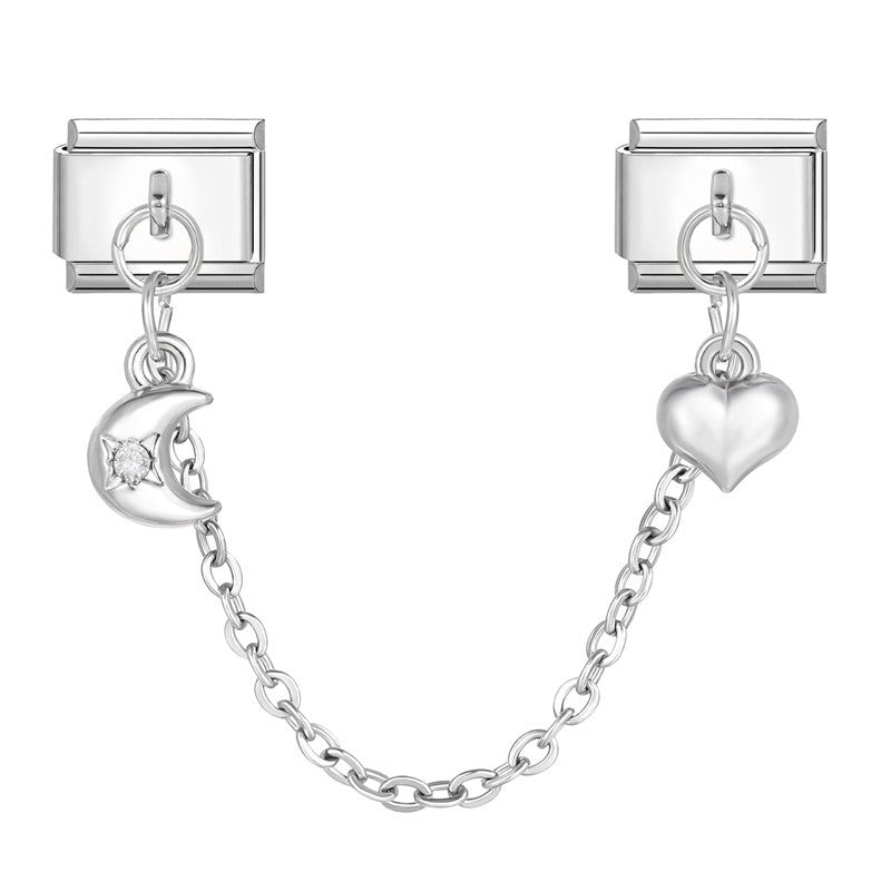 Wholesale Hearts and Love Italian Charms DIY square double-pendant Creative Stainless Steel Composable Bracelet