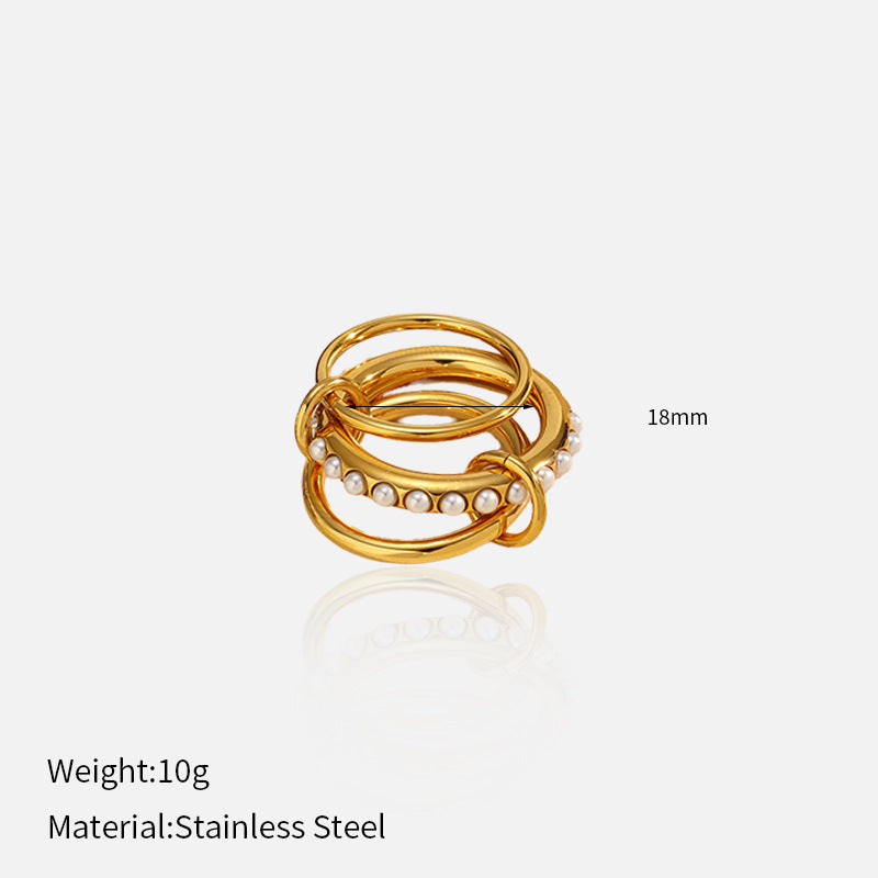 Wholesale stainless steel pearl stacked  ring