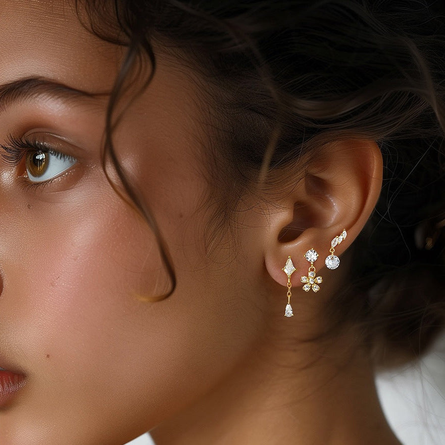 Wholesale 925 sterling silver star and moon zircon round head earrings