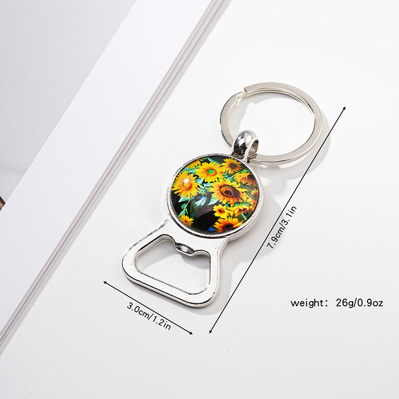 Wholesale Exquisite Sunflower Time Gem Key Ring Pendant Creative Bottle Opener Metal Car Key Ring Pendant ACC-KC-HuiWen005